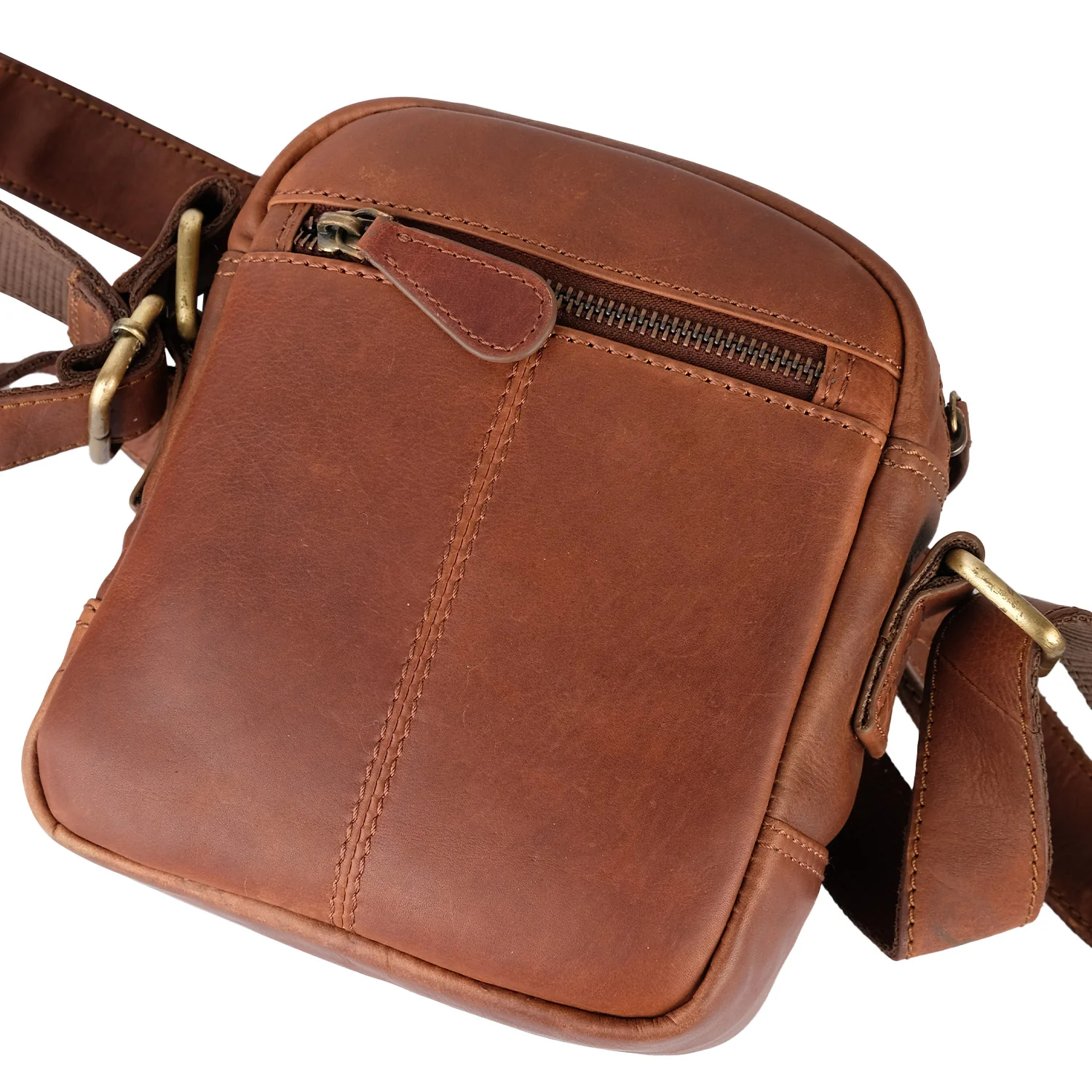 Brown Leather Logo Flight Bag - Image 3