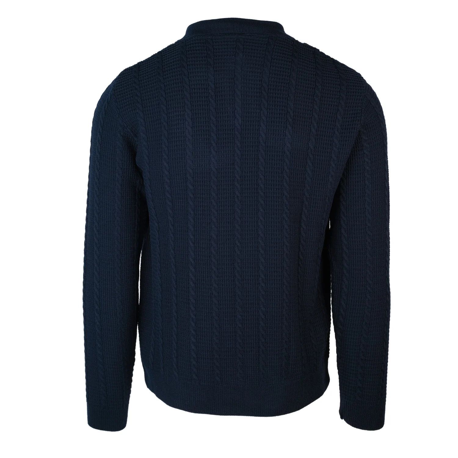 Navy Cable Knit Long Sleeve Polo - Image 4